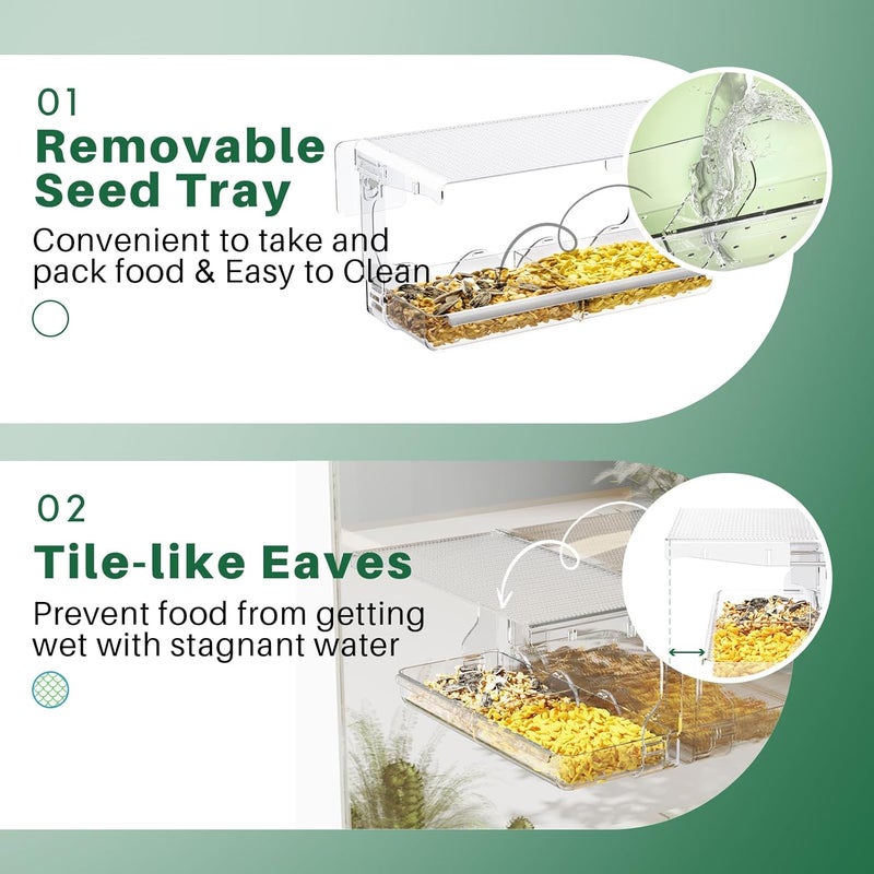 SUNALLY Window Bird Feeder for Outdoors, Clear Birds Feeders Window Mounted with Self-Adhesive Hooks, Outside Wild Bird Watching for Hummingbird,Finch in Garden, Yard, Elderly Kids Viewing - Image 4